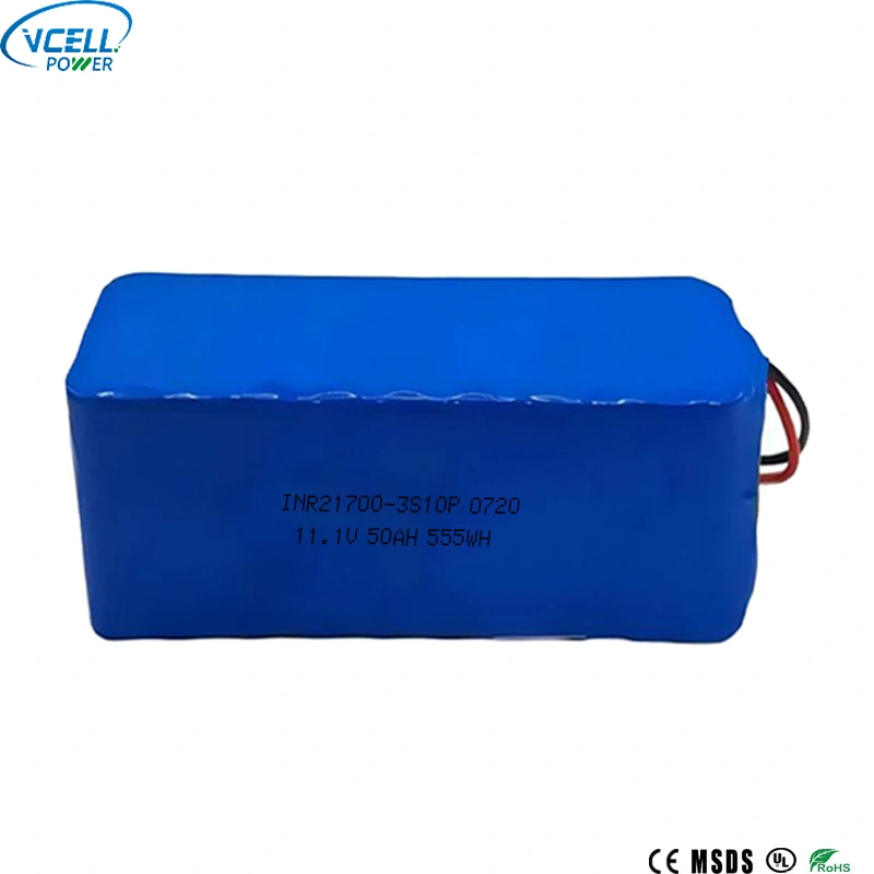 11,1V 50Ah 21700 3S10P Li Ion genopladeligt batteri