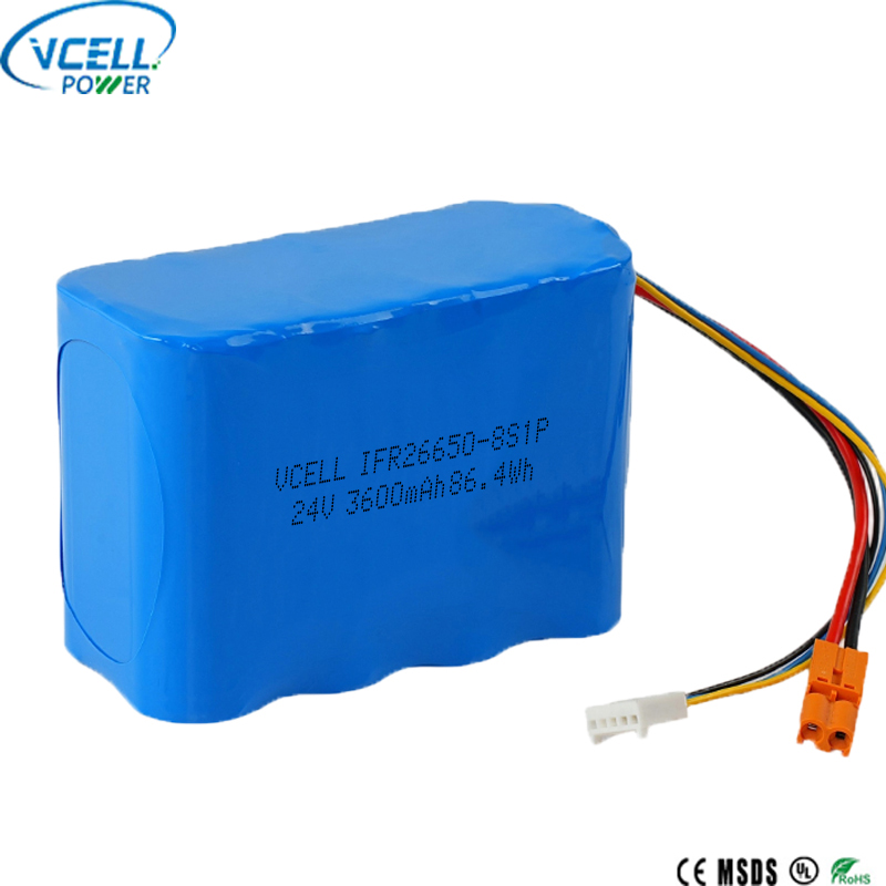24V 3600mAh 26650 LiFePO4 genopladelig batteripakke
