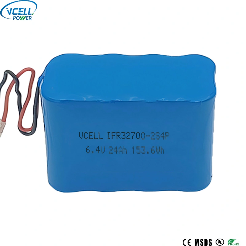 6,4V 24Ah LiFePO4 genopladelig batteripakke